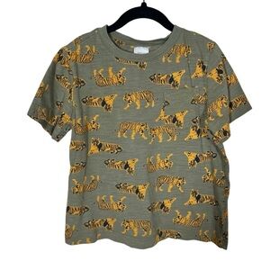Hanna Andersson Boys Tiger Print Short Sleeve Cotton Tee Shirt size US 5 Green